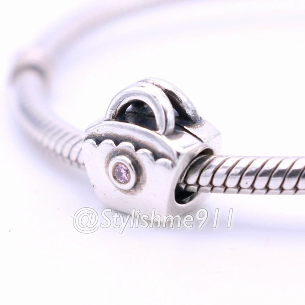 Authentic PANDORA Retired Scalloped Purse with Pink CZ Charm